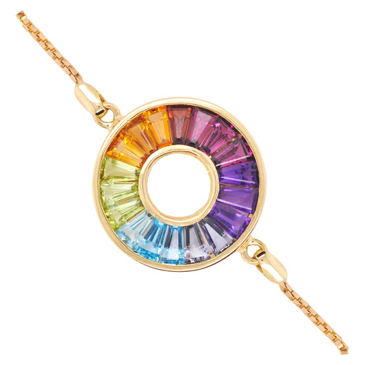 Mehrfarbiges Regenbogen-Kreis-Bolo-Armband aus 18-karätigem Gold