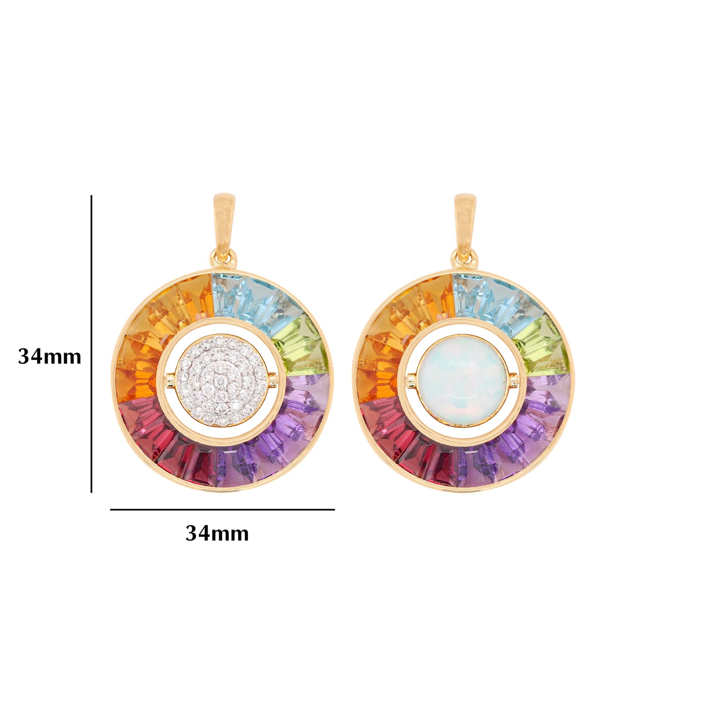 Circle Rainbow Opal Reversible Pendant