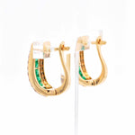18k gold emerald diamond hoop earrings