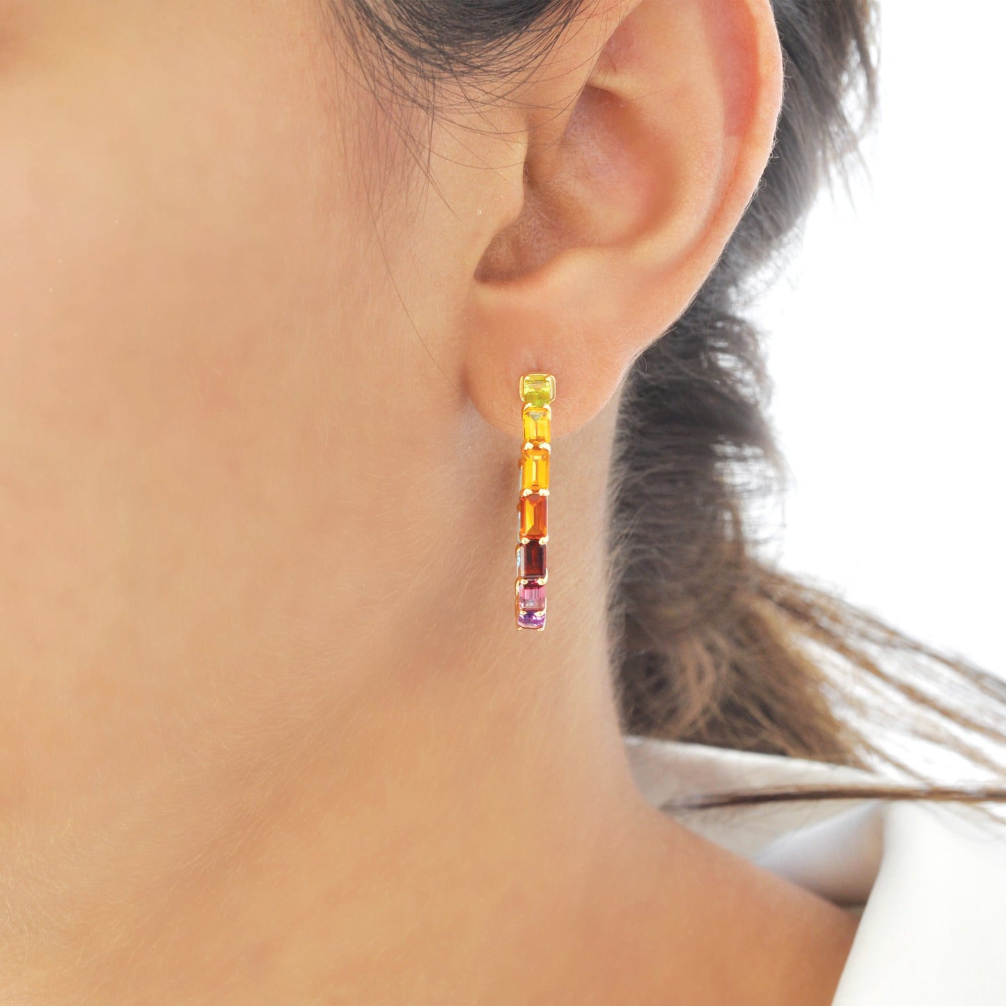 Rainbow Octagon Hoop Earrings