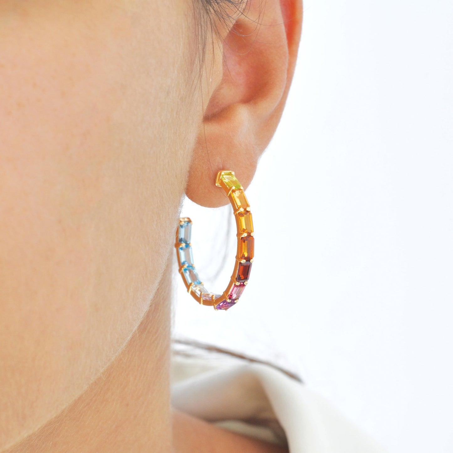Rainbow Octagon Hoop Earrings