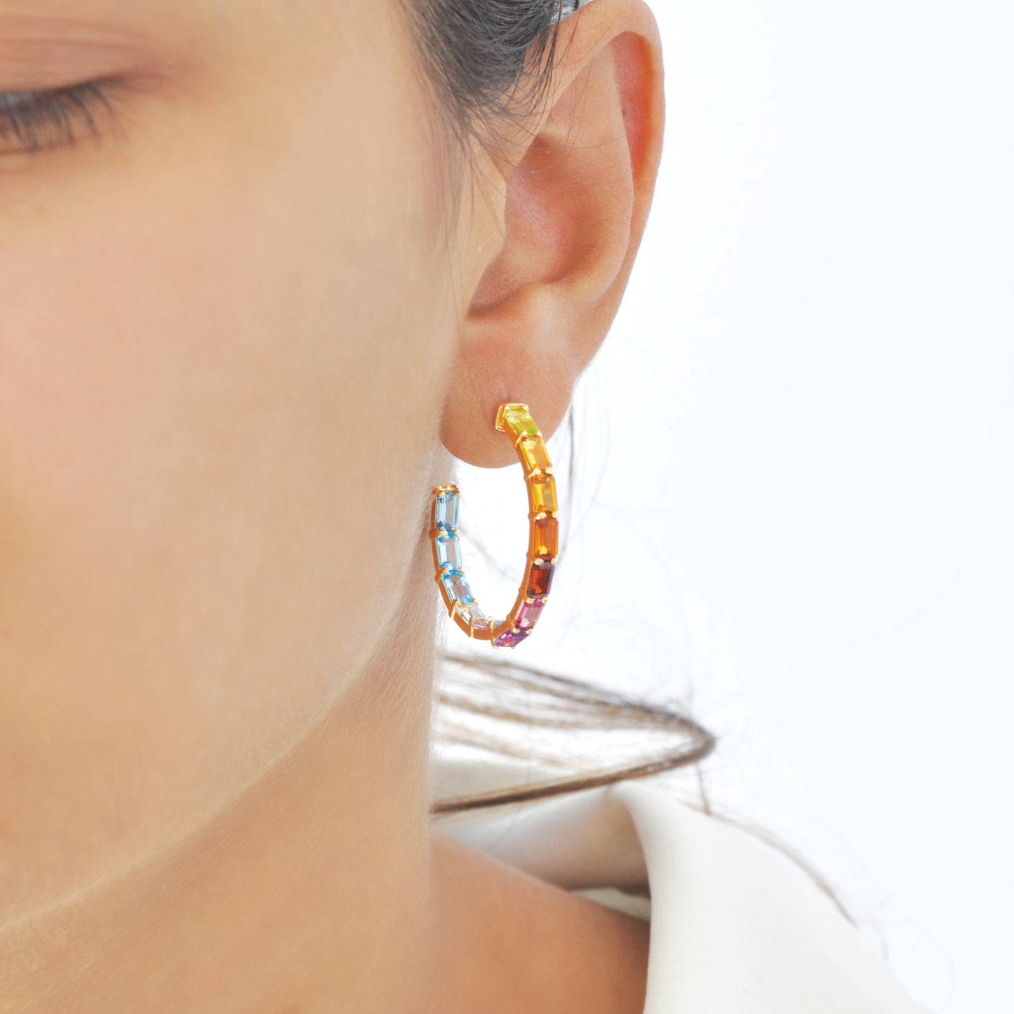 Rainbow Octagon Hoop Earrings