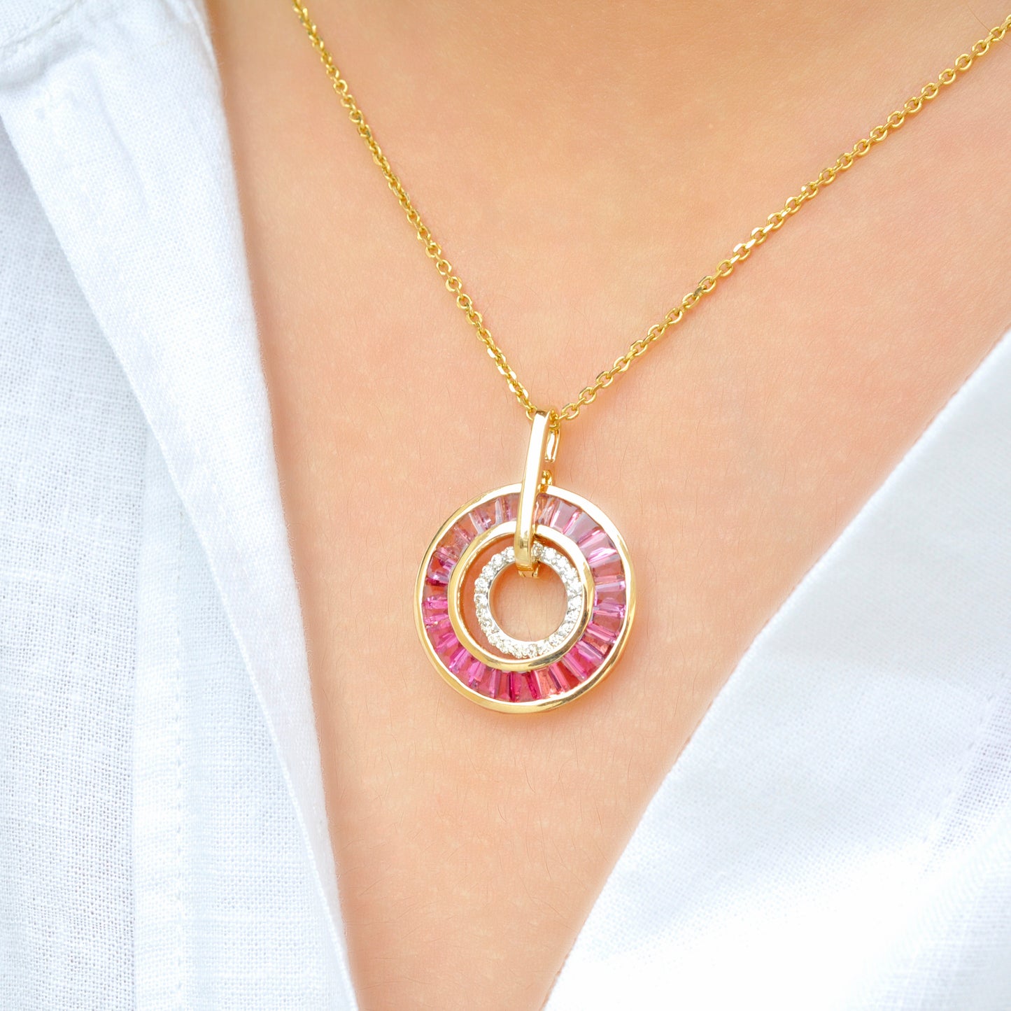Pink Tourmaline Circle Pendant