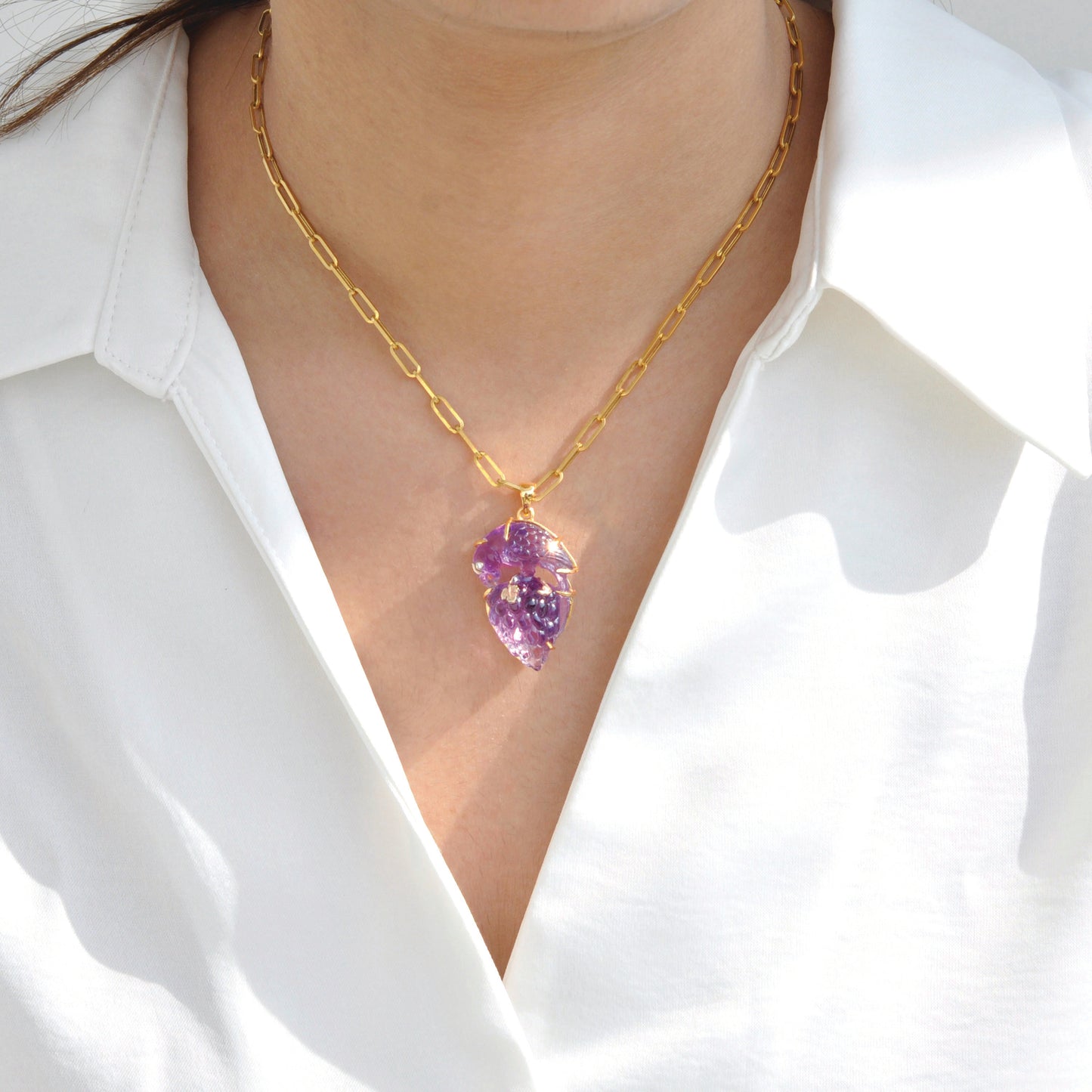 Hand-Carved Amethyst Parrot Pendant