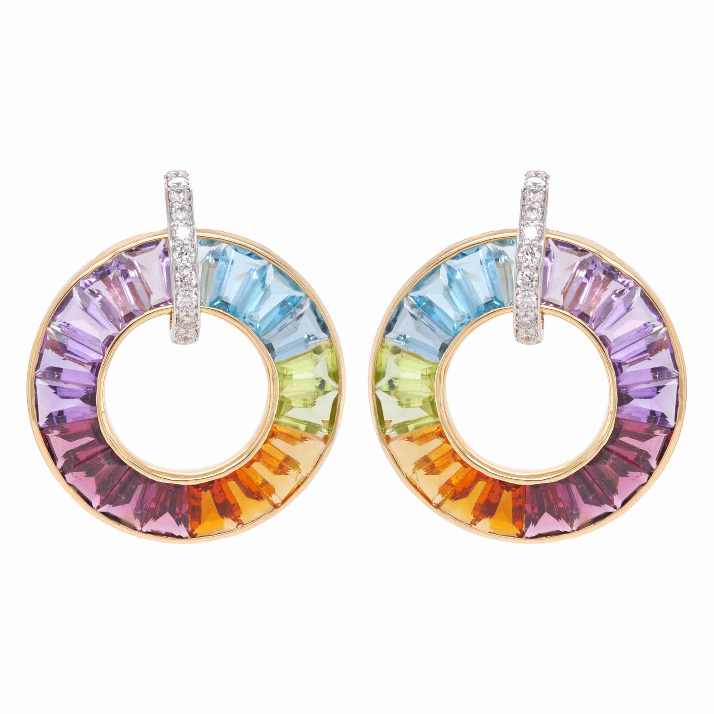 Rainbow gemstone circle earrings