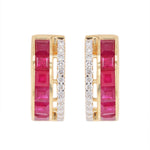 18K Gold Ruby Channel-set Diamond Hoop Earrings