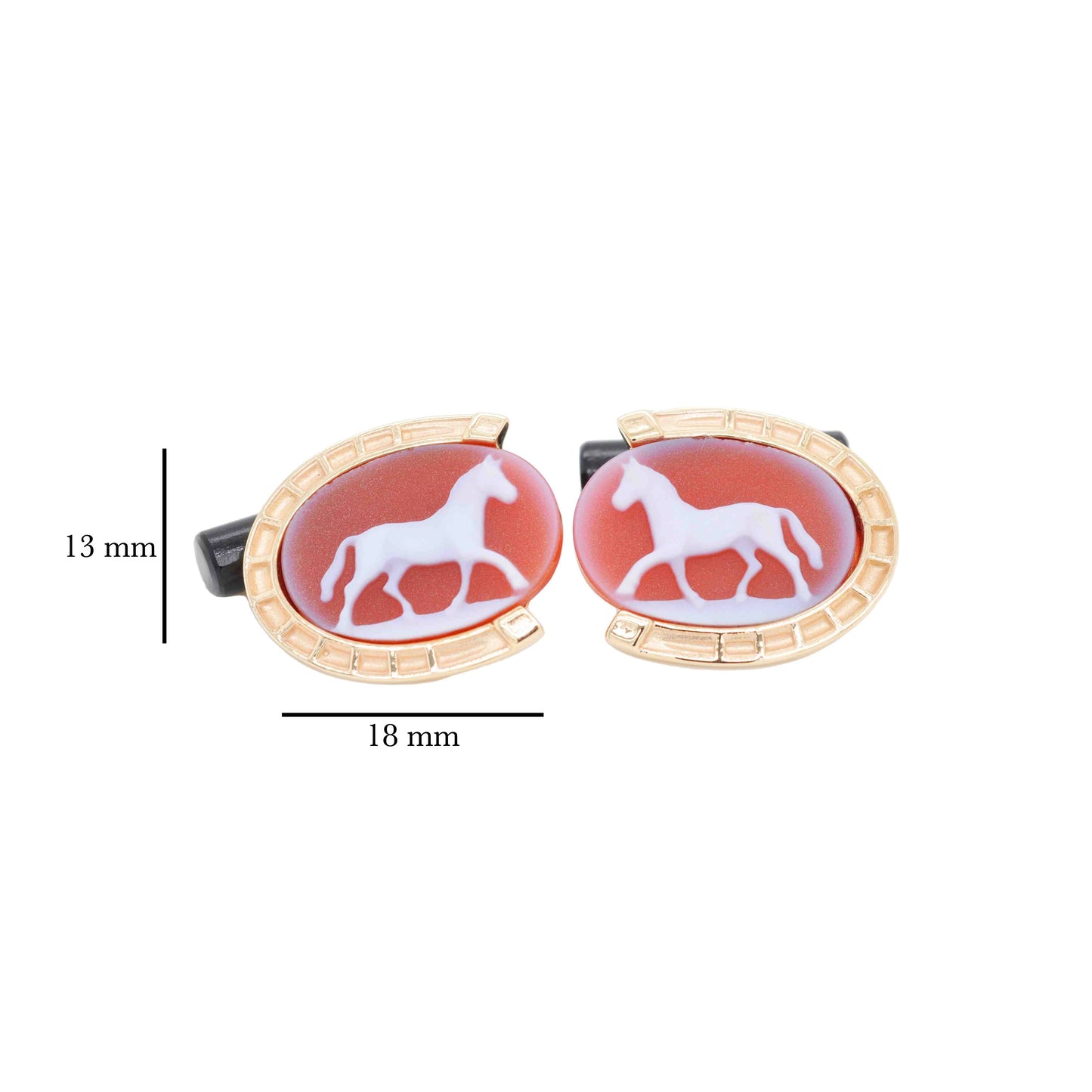 Hand-Carved Red Agate Horse Cameo Cufflinks