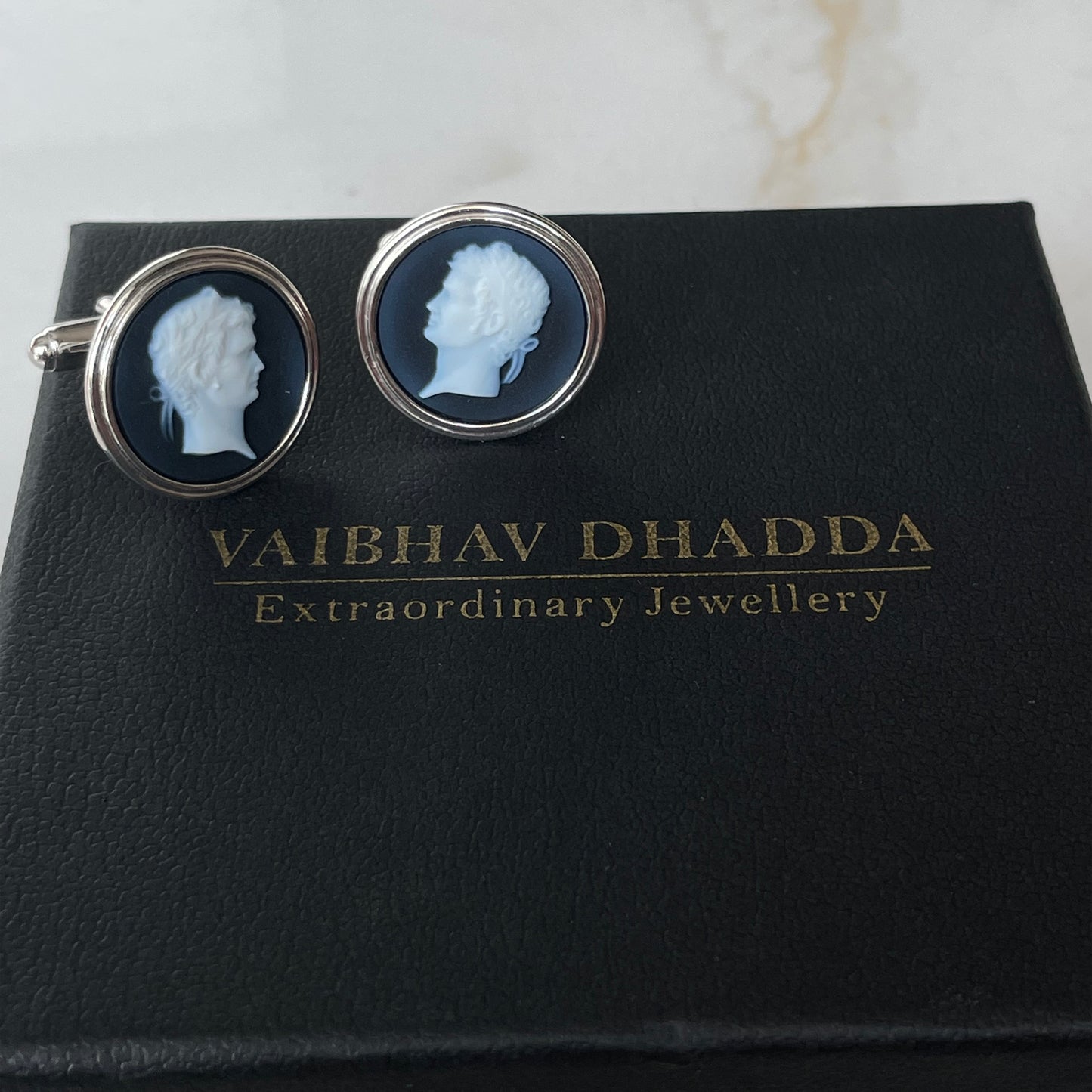 blue cameo cufflinks