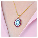 18K Gold Ruby Baguette Carved Flower Cameo Pendant - Vaibhav Dhadda Jewelry