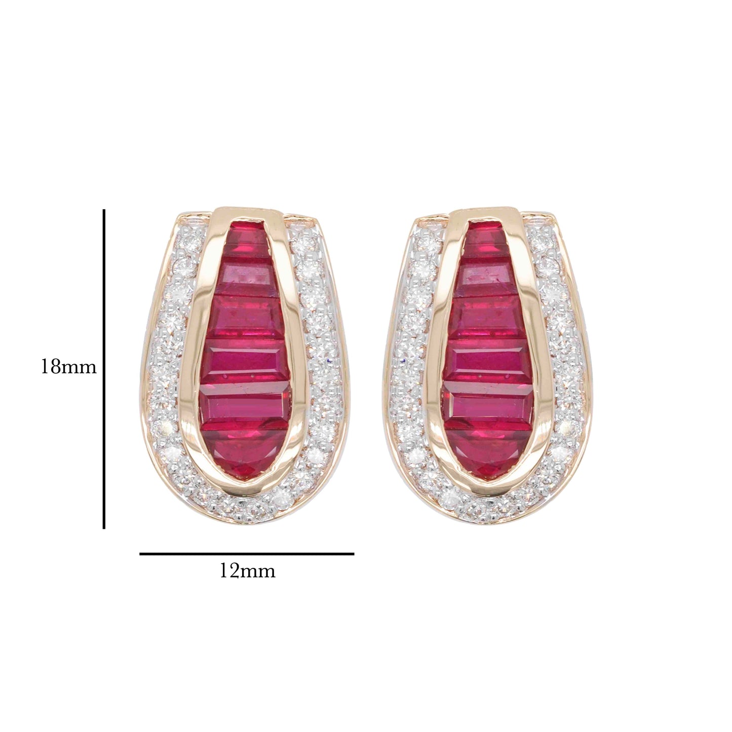 Stylish Natural Ruby Baguette Earrings