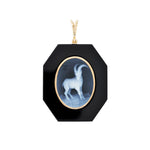 Capricorn Goat Symbol Finely Carved on Black Onyx Pendant.