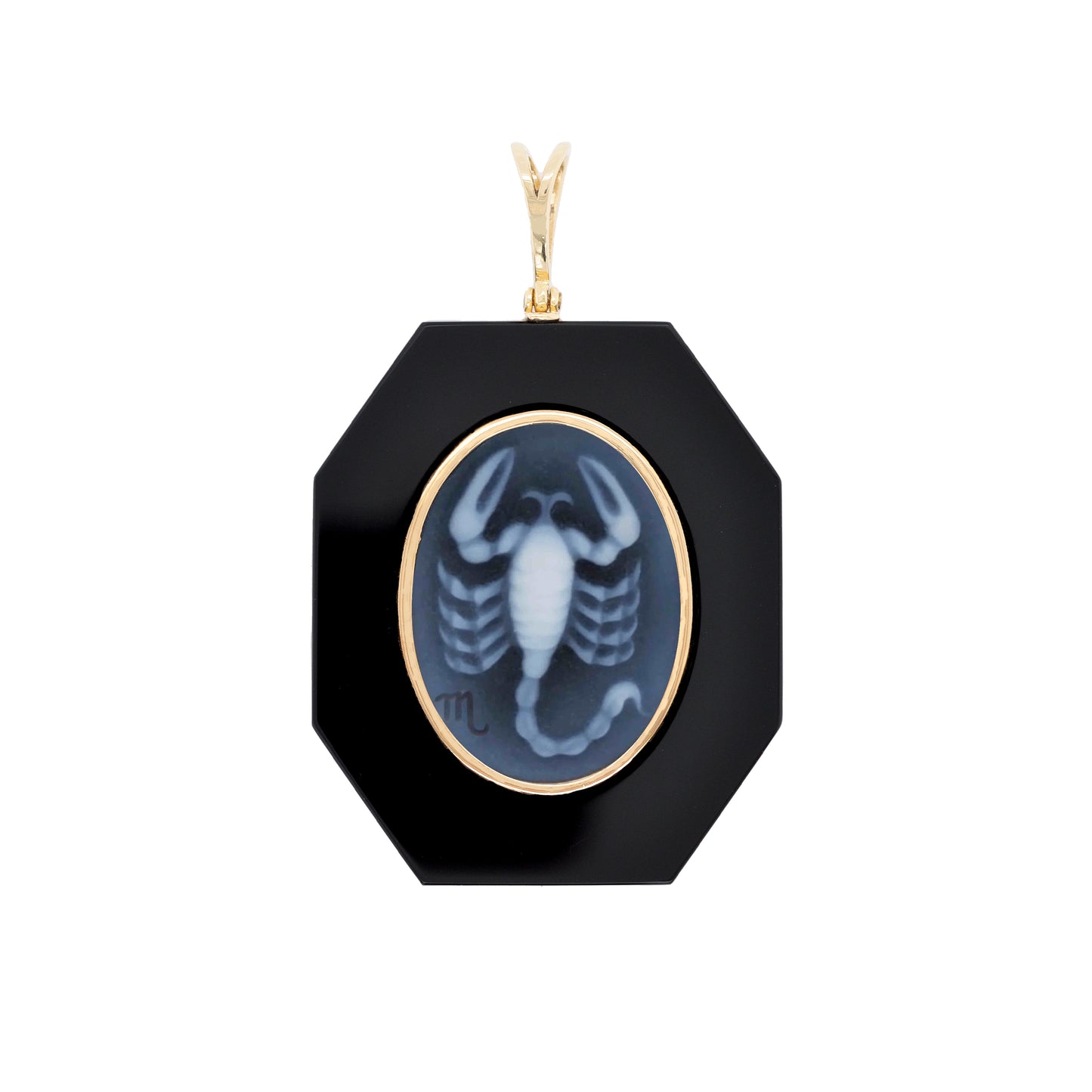 Smooth Onyx Pendant with Detailed Scorpio Zodiac Engraving.