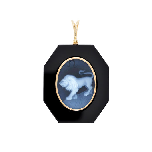 Leo Zodiac Sign Pendant, In 14K Gold with Textured Lion Profile.