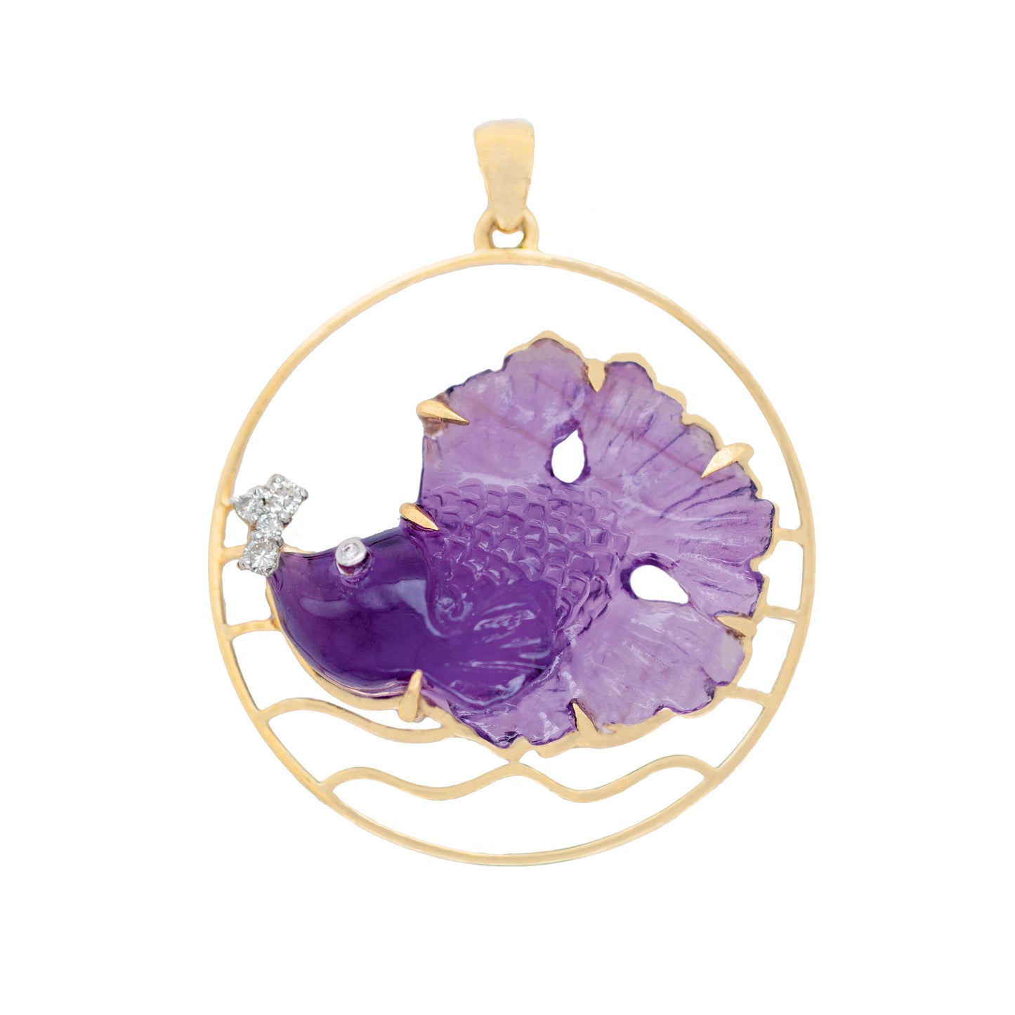 Hand Carved Amethyst Fish Pendant
