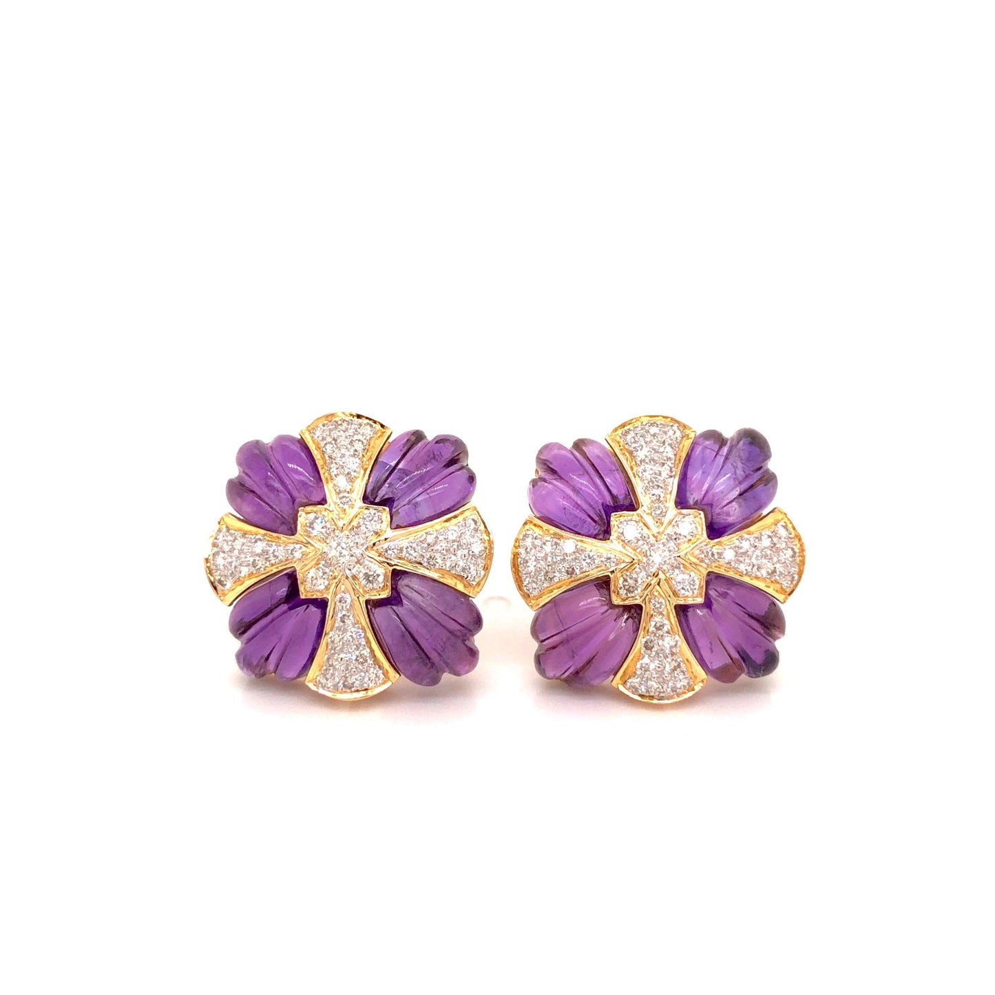 Amethyst Carving Stud Earrings - Vaibhav Dhadda Jewellery