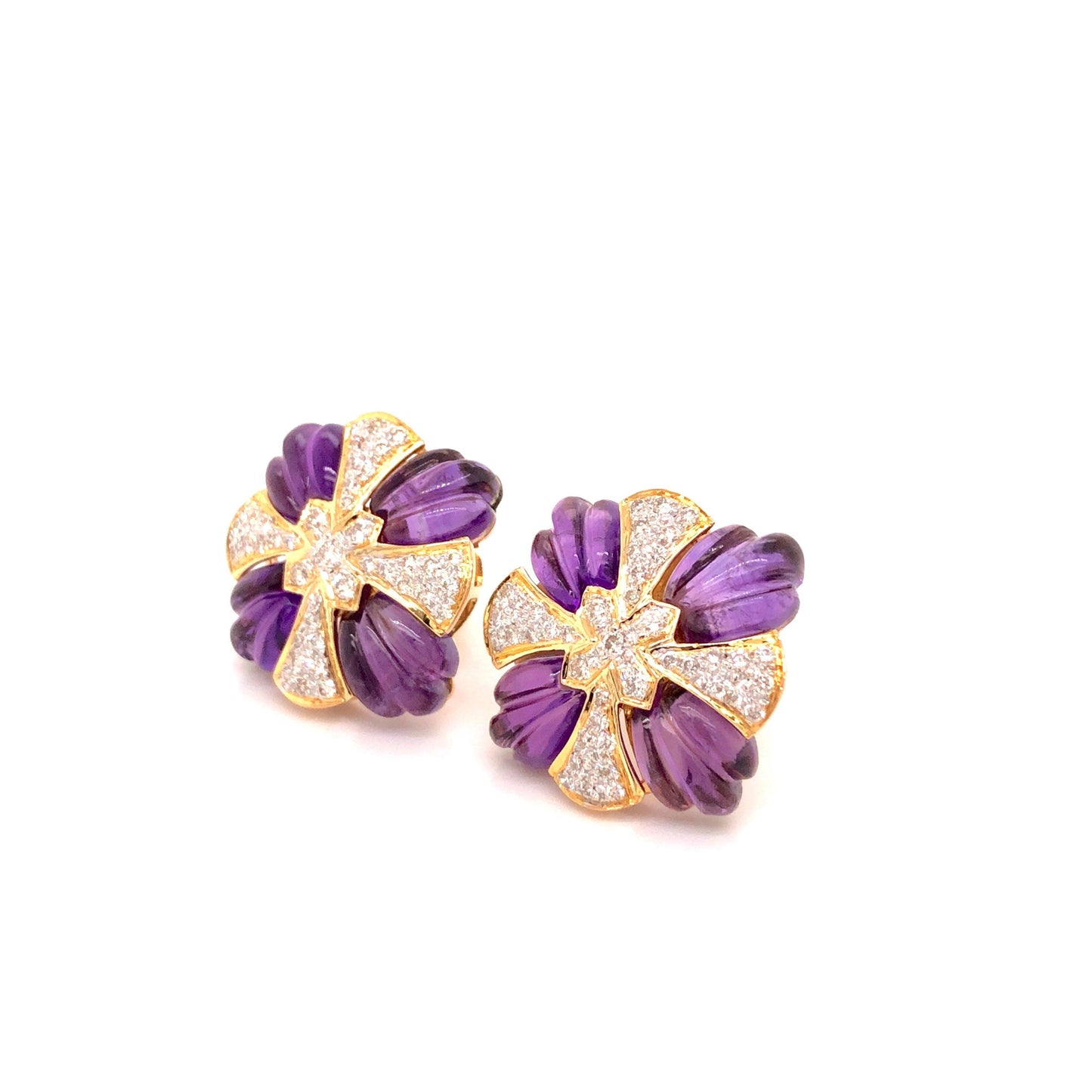 Amethyst Carving Stud Earrings - Vaibhav Dhadda Jewellery