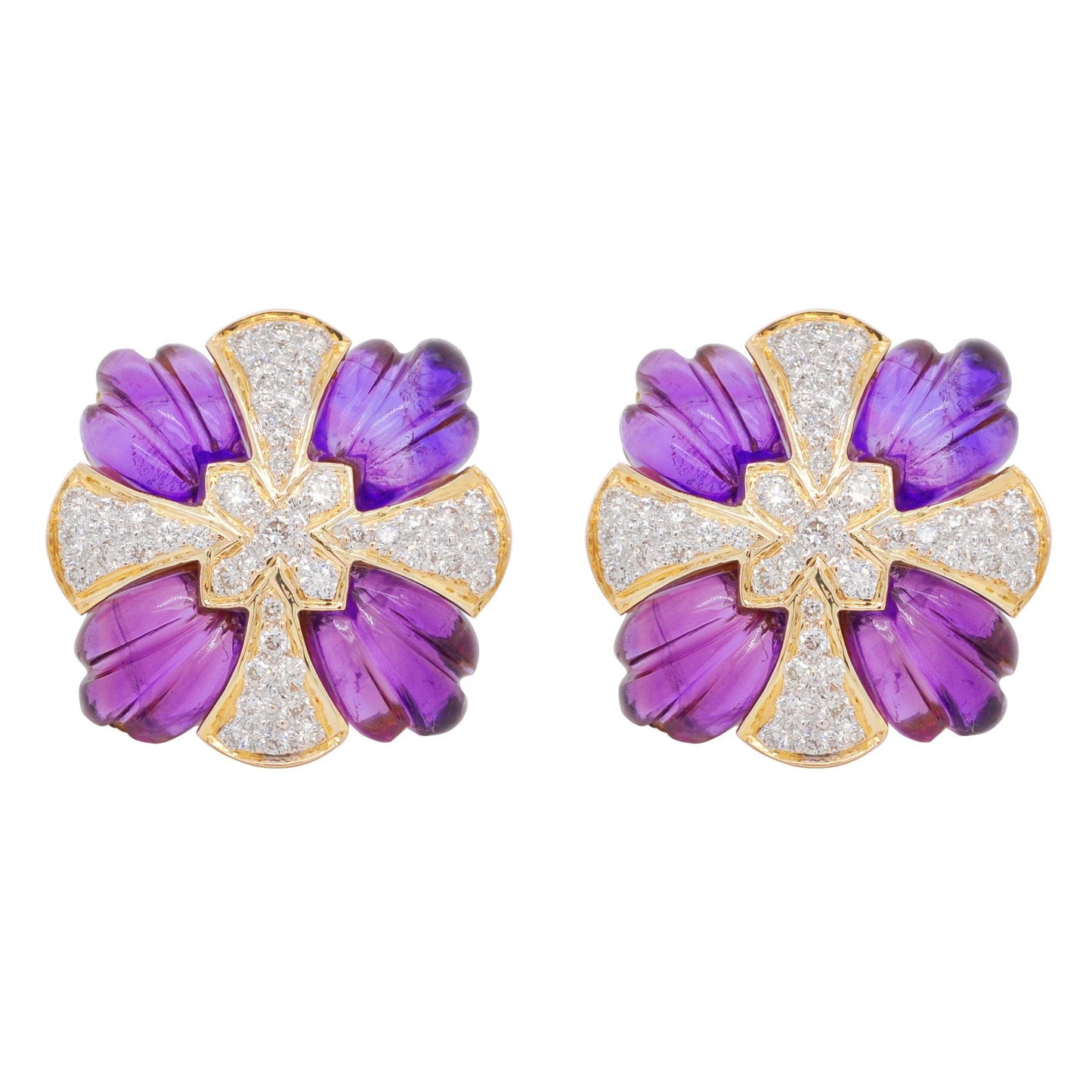 Amethyst Carving Stud Earrings - Vaibhav Dhadda Jewellery