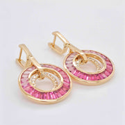 Circle Pink Tourmaline Dangle Set