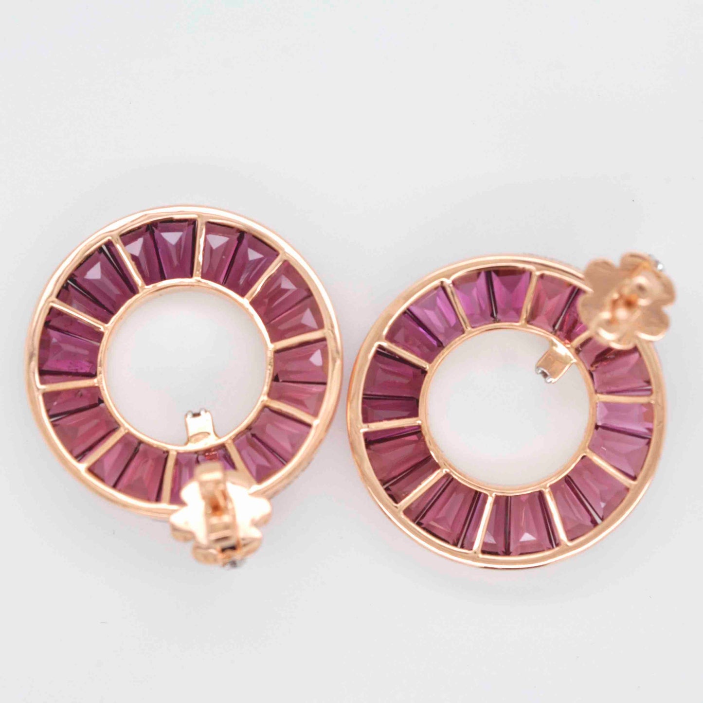 18K Gold Rhodolite Diamond Circle Earrings
