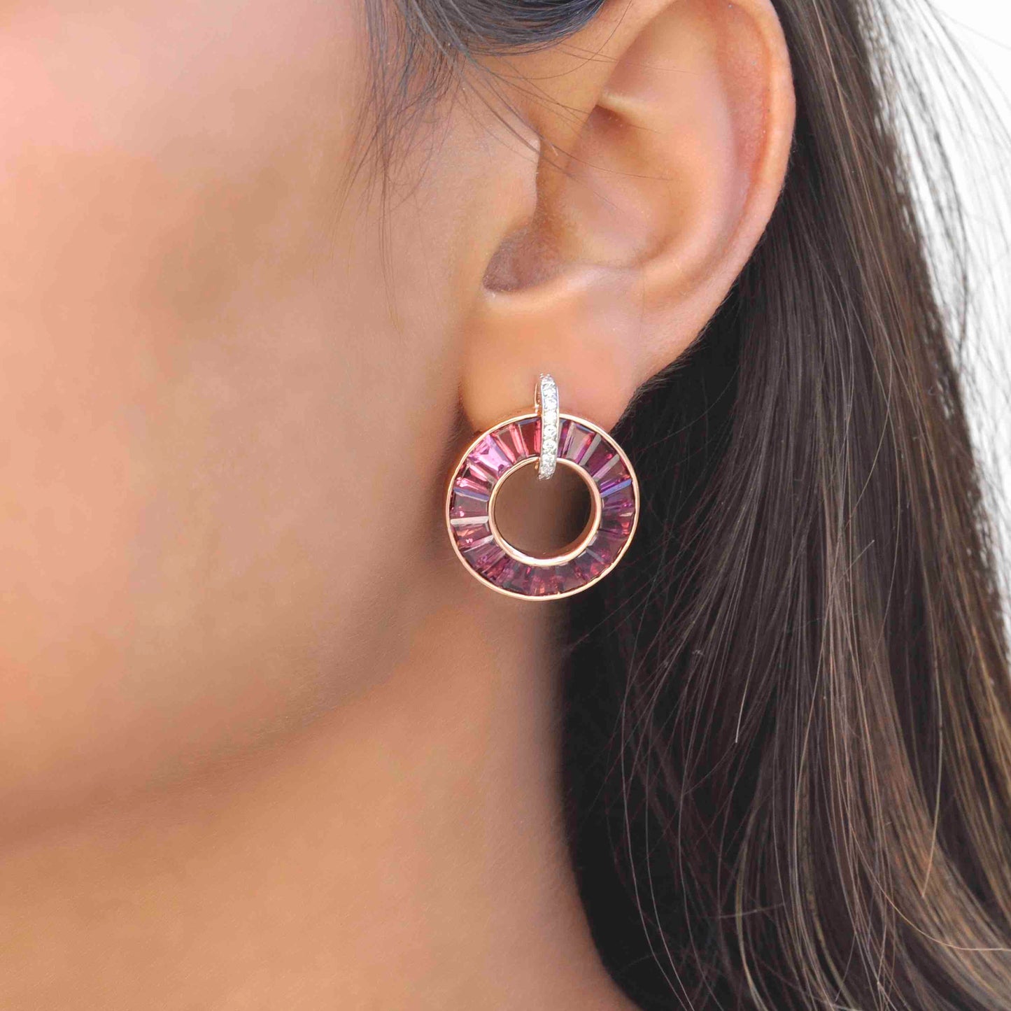 rhodolite garnet and diamond 14kt yellow gold earrings