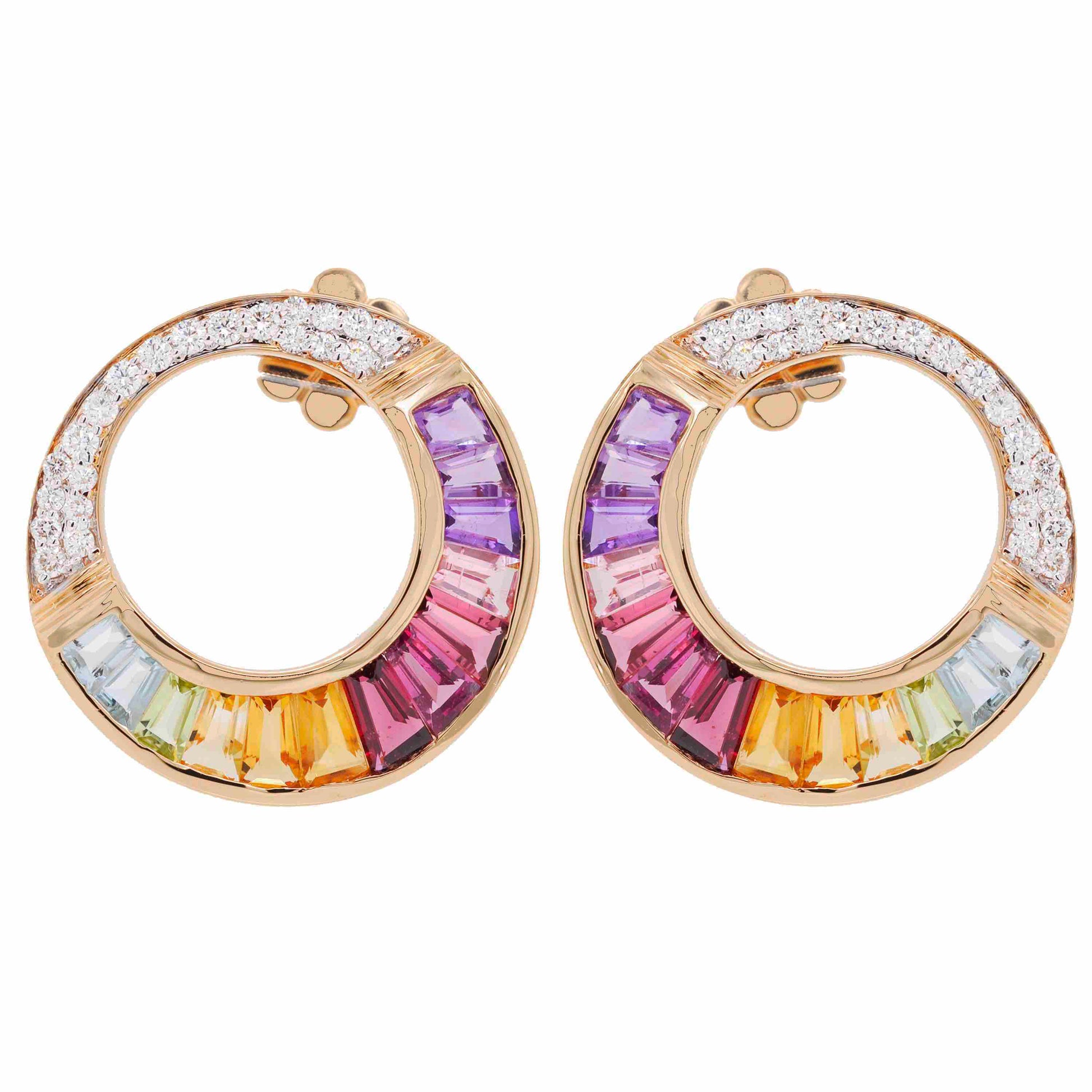 18K gold rainbow art deco stud earrings for women