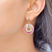 Circle Pink Tourmaline Dangle Set