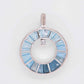 18K White Gold Blue Topaz Diamond Circle Pendant