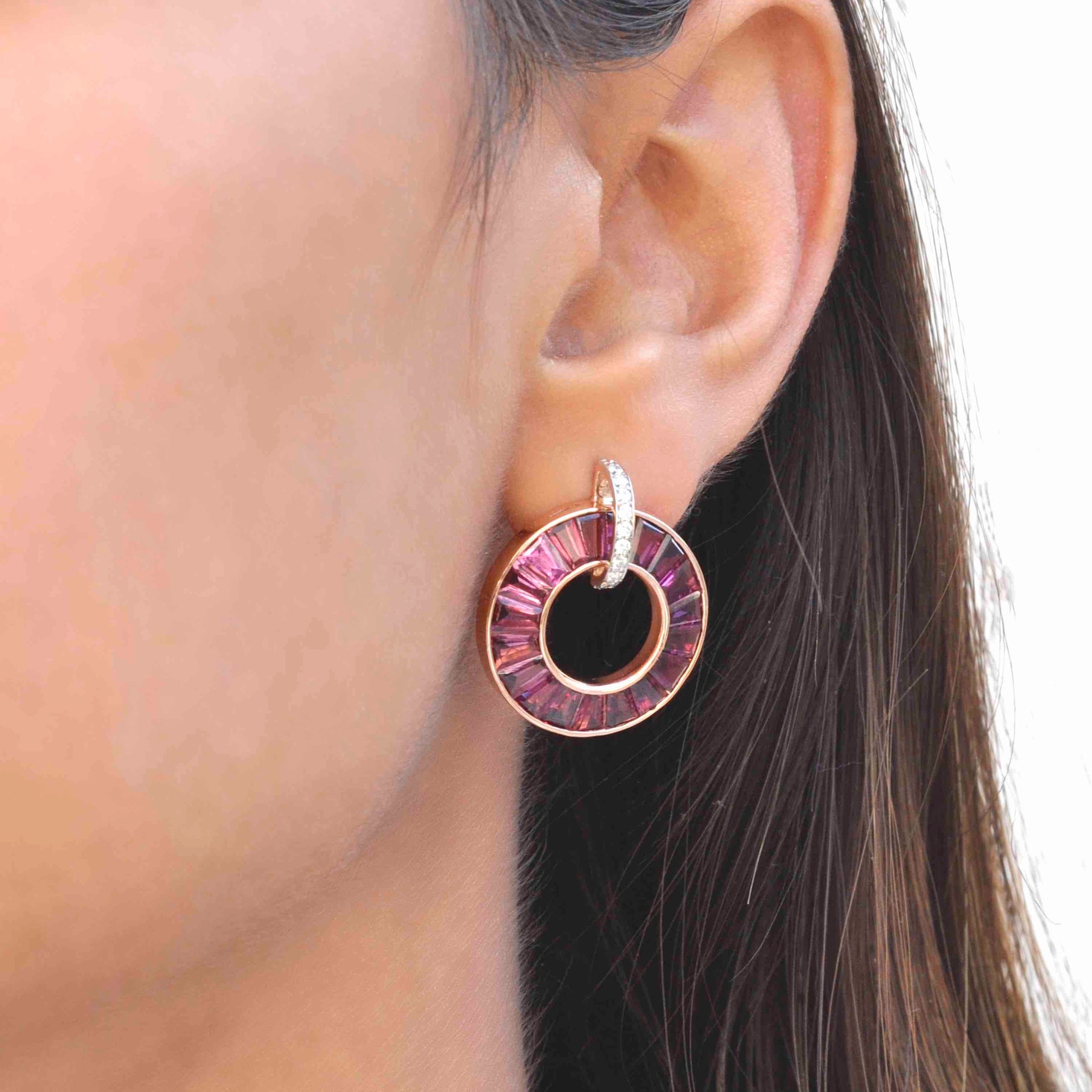 rhodolite garnet earrings rose gold