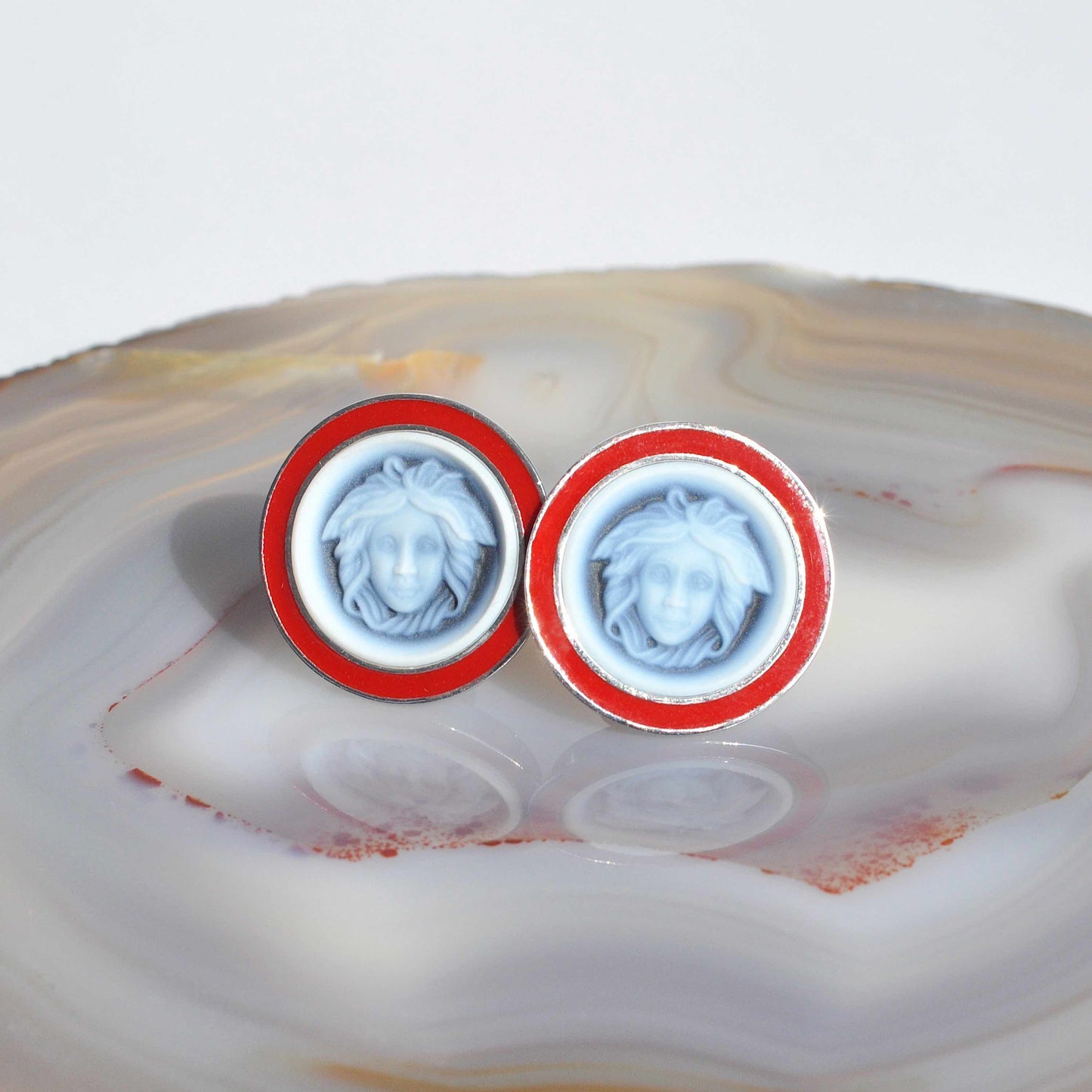 red enamel earrings