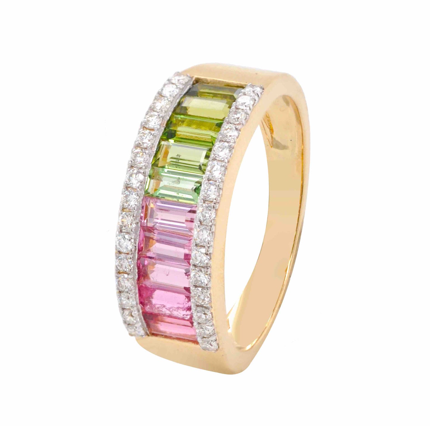 18K Gold Bi Color Tourmaline Diamond Band Ring - Vaibhav Dhadda Jewelry