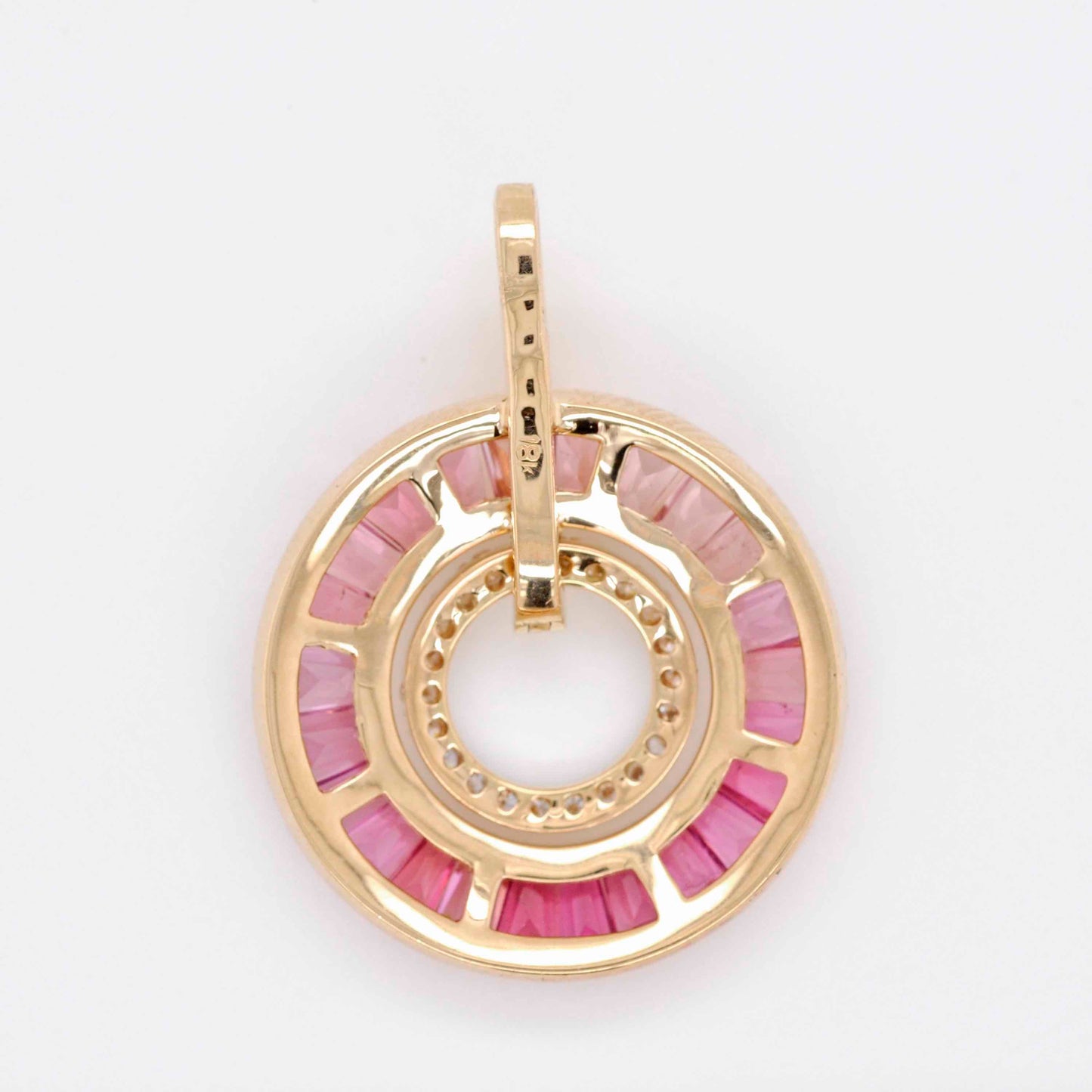 18K Gold Pink Tourmaline Taper Baguettes Diamond Circle Pendant