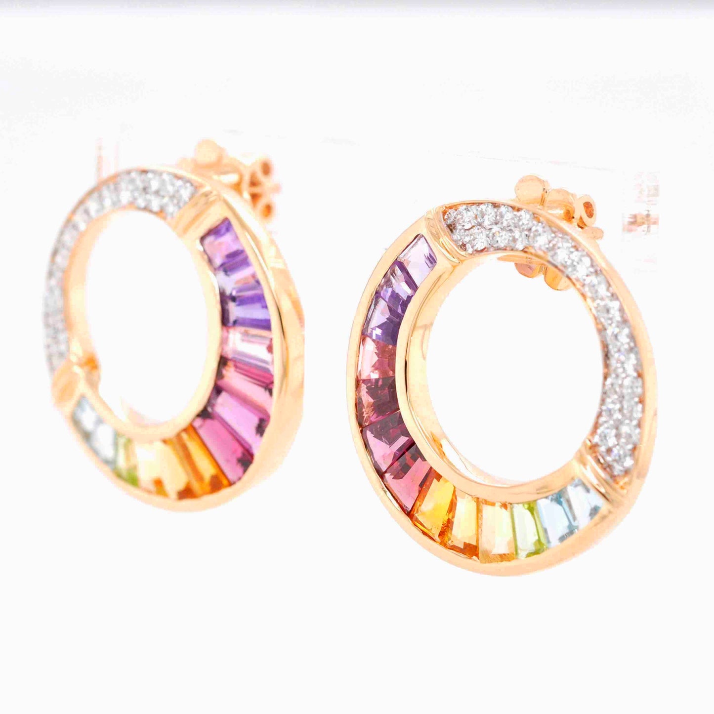 Handcrafted 18K gold stud earrings with rainbow gemstones