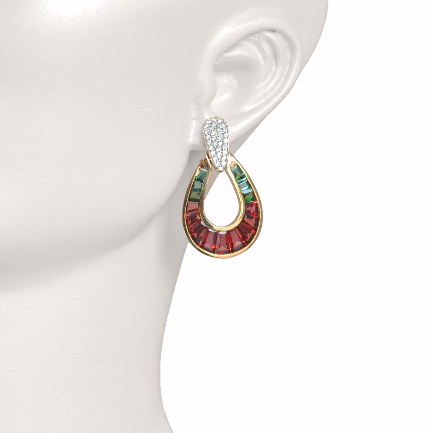 18K Gold Garnet Green Tourmaline Diamond Raindrop Set - Vaibhav Dhadda Jewelry