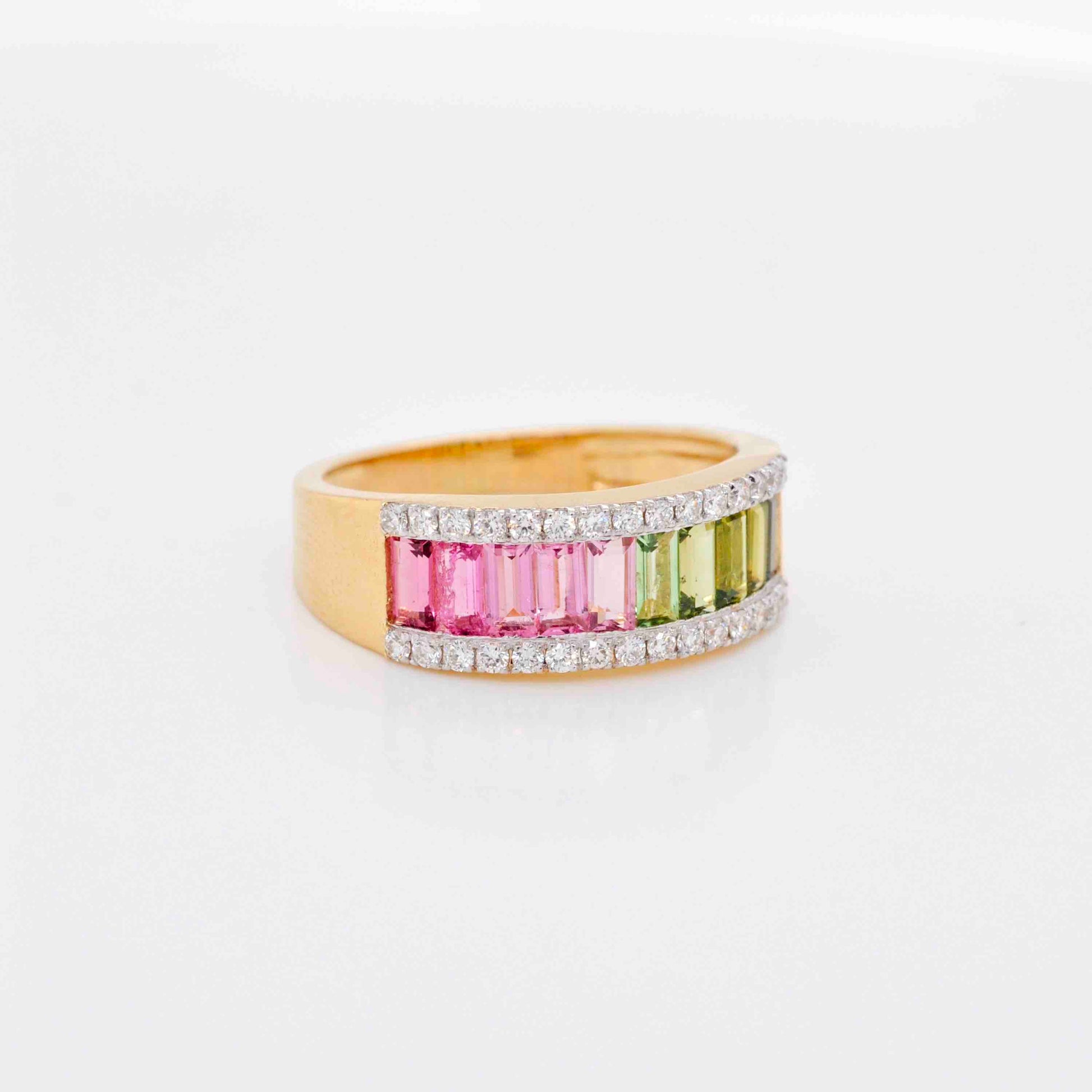 18K Gold Bi Color Tourmaline Diamond Band Ring - Vaibhav Dhadda Jewelry