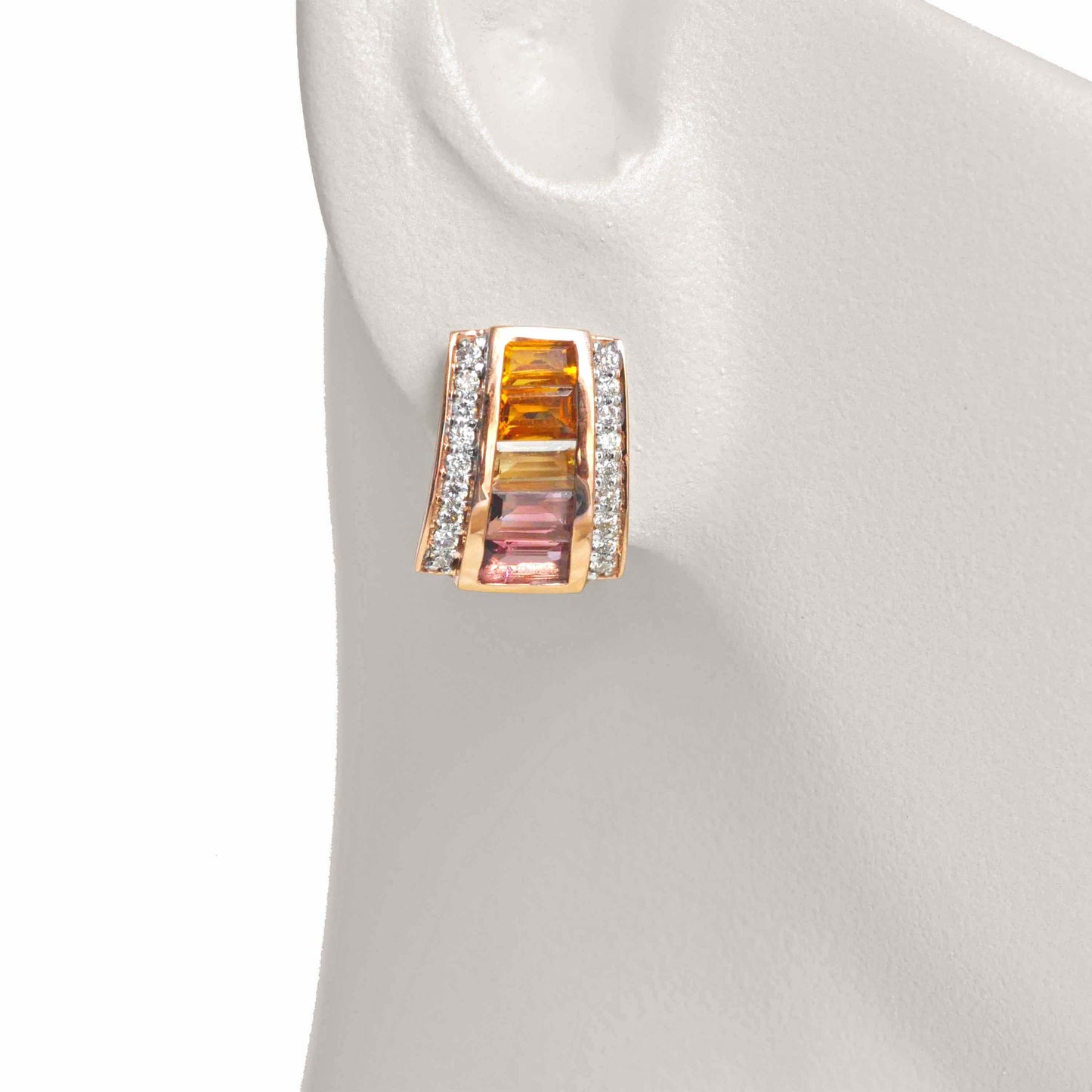 18K Gold Citrine Pink Tourmaline Art deco Diamond Stud Earrings - Vaibhav Dhadda Jewelry