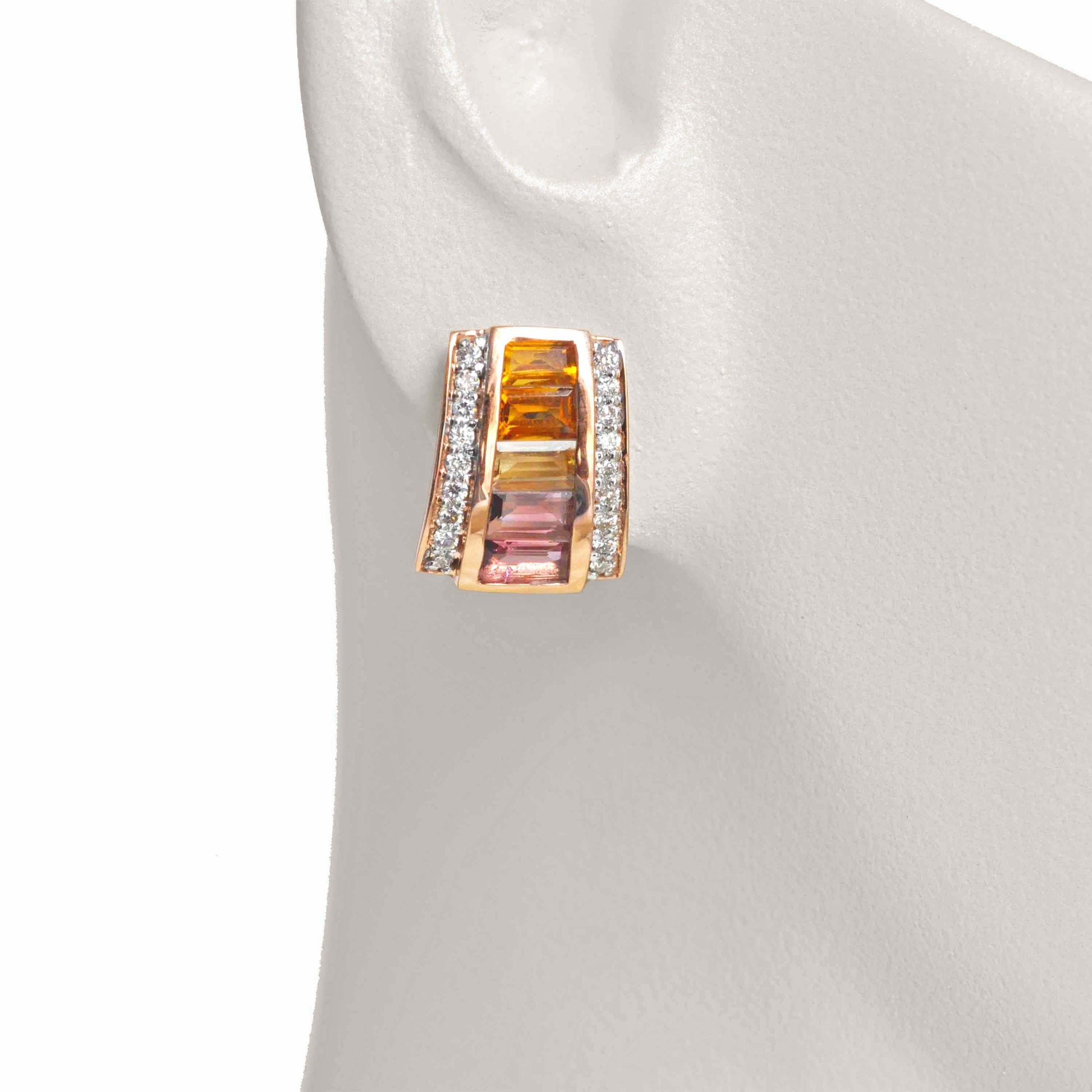 18K Gold Citrine Pink Tourmaline Pyramid Diamond Set - Vaibhav Dhadda Jewelry