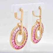 Circle Pink Tourmaline Dangle Set