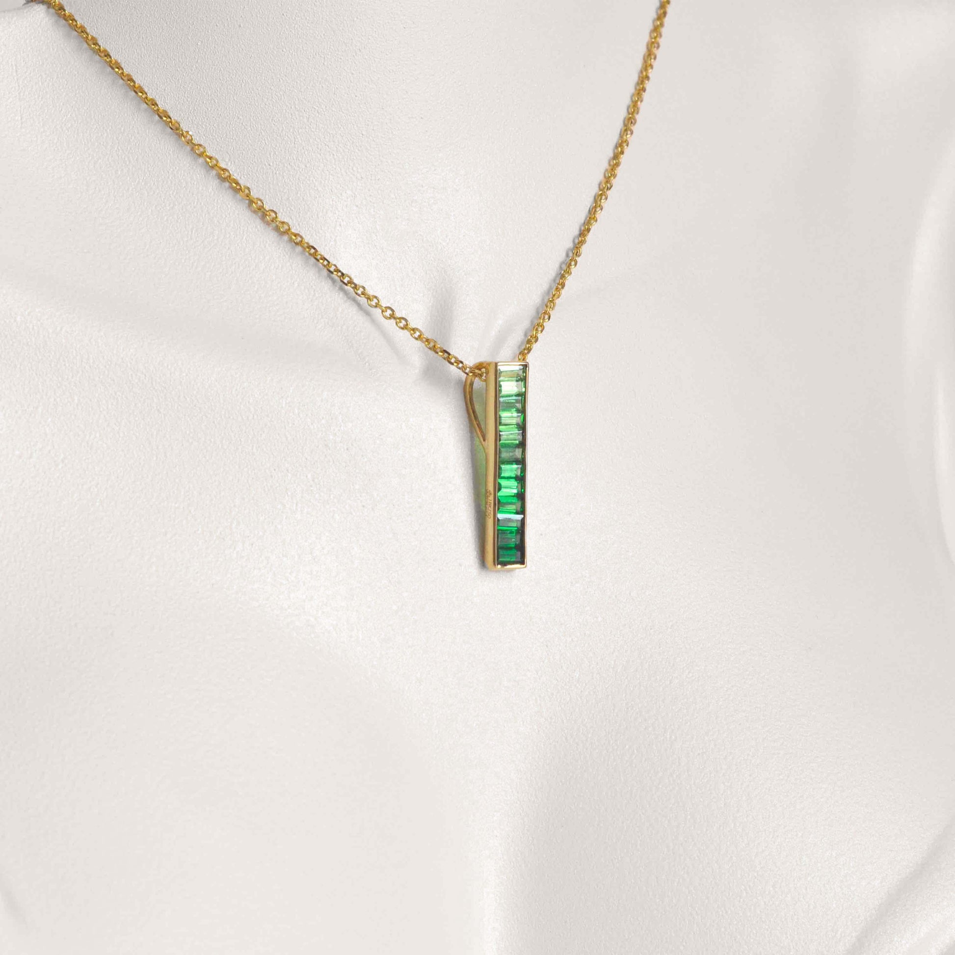 18K Gold Tsavorite Baguette Bar Pendant - Vaibhav Dhadda Jewelry