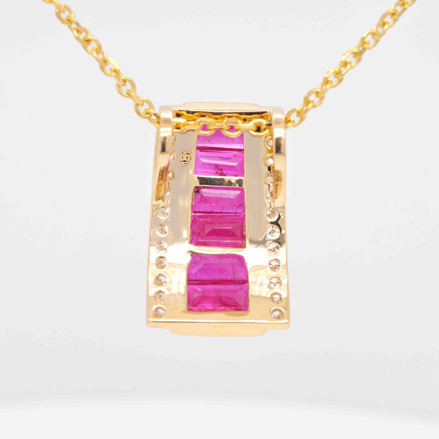 18K Gold Ruby Art Deco Pyramid Diamond Pendant Necklace - Vaibhav Dhadda Jewelry