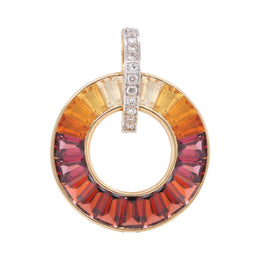 Gradient Garnet Rhodolite Citrine Diamond Circle Pendant