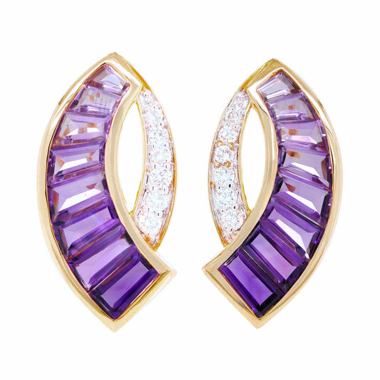 18-karätige Gold-Amethyst-Baguette-Diamant-Schwert-Ohrringe 