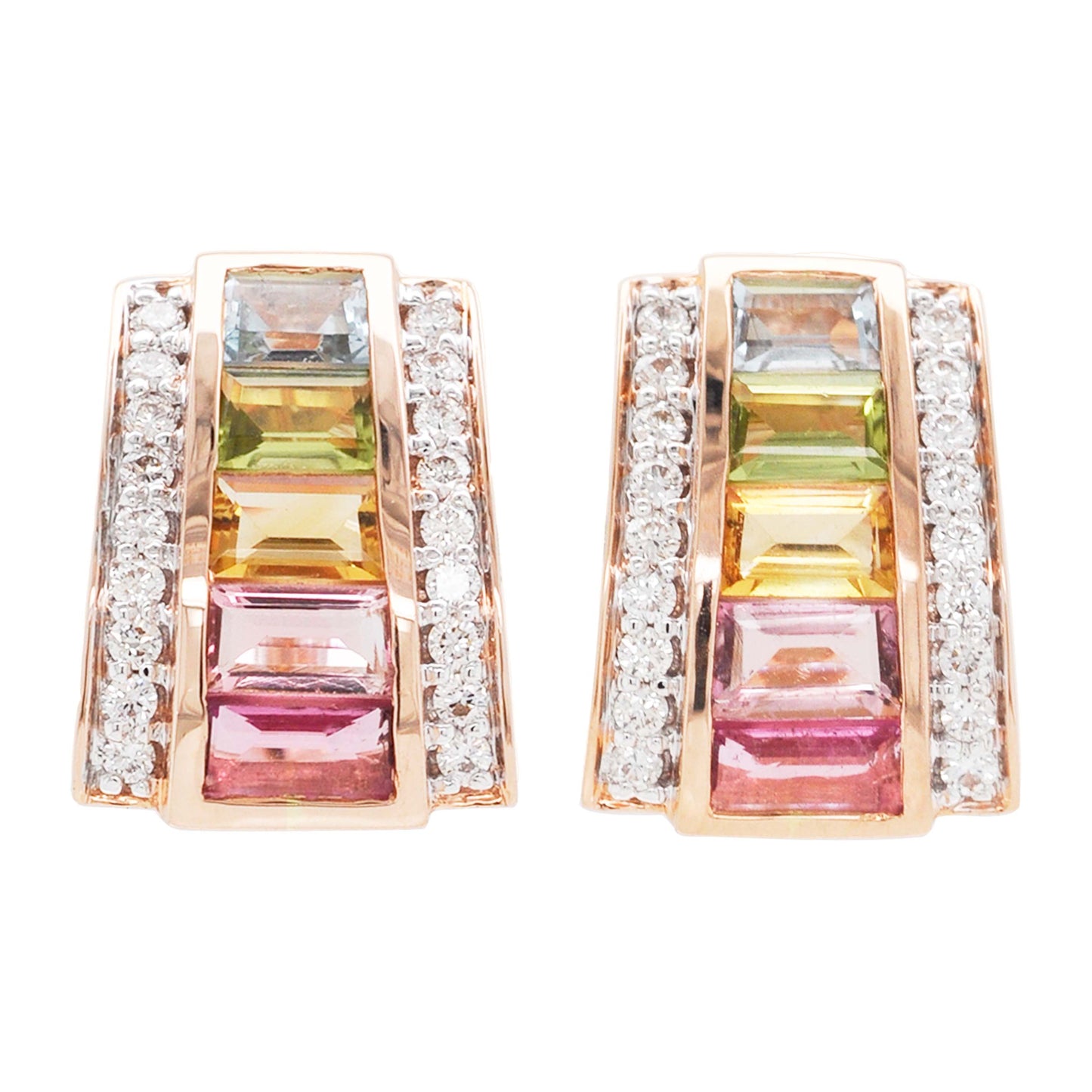 Diamond Stud Earrings with Citrine Gemstones
