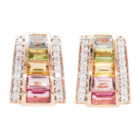 Diamond Stud Earrings with Citrine Gemstones