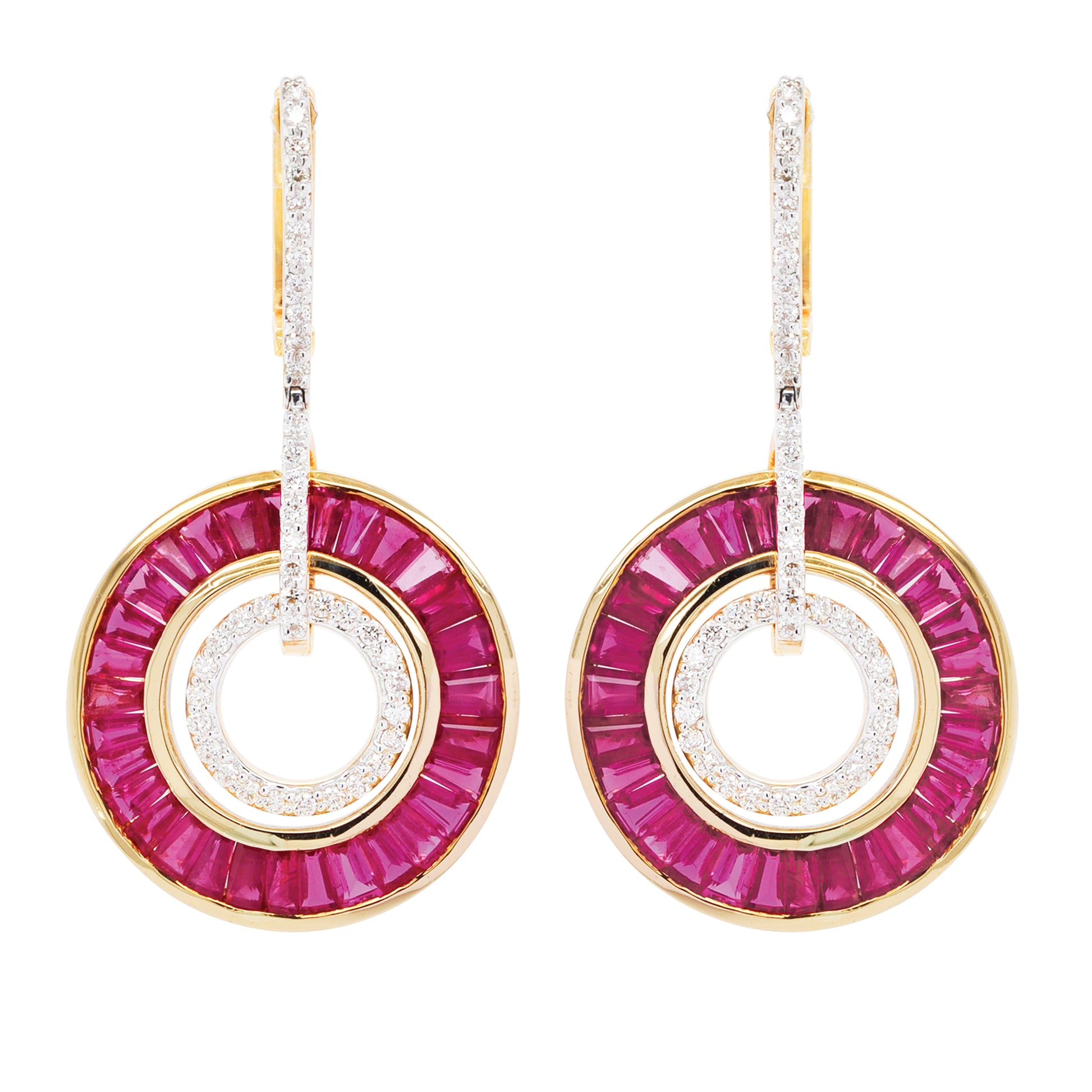 18k gold ruby circle diamond dangle earrings