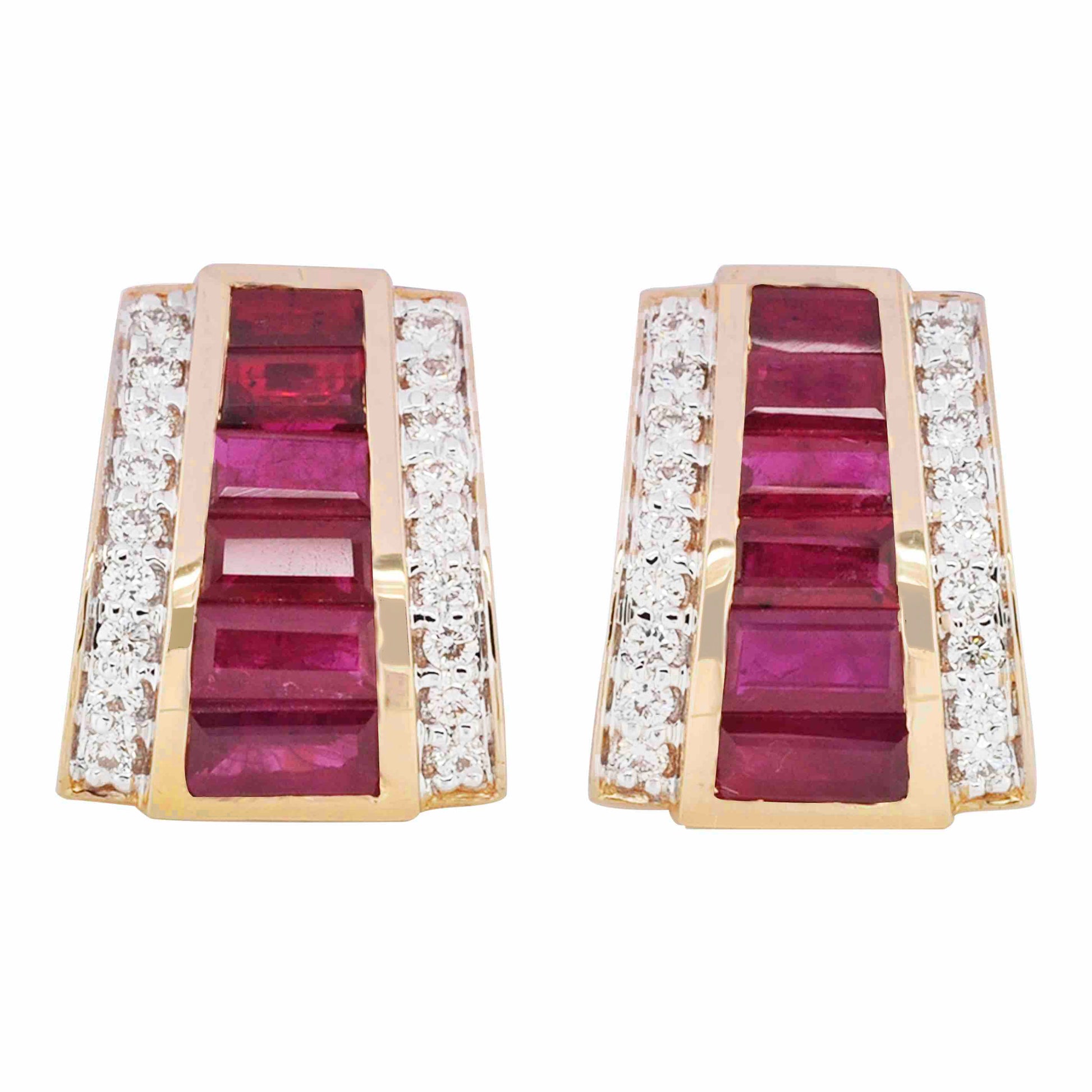 18k Gold Baguette Ruby Art Deco Pyramid Stud Earrings - Vaibhav Dhadda Jewelry