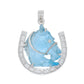 Hand-Carved Swiss Blue Topaz Horse Shoe Pendant