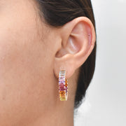 Rainbow Gemstones Octagon Hoop Earrings