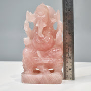 1.45 Kg Rose Quartz Ganesha Idol Hand-Carved Sculpture Religious Figurine