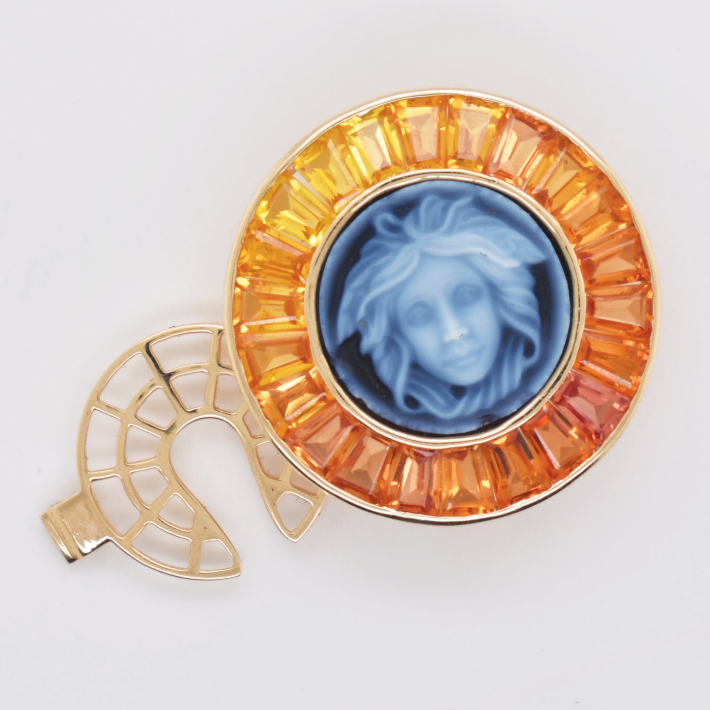 Cameo Versace Medusa Yellow Sapphire Brooch
