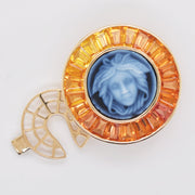 Cameo Medusa Yellow Sapphire Brooch